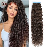 Water Wave Invisible Seamless In Extensions Tape In Curly Human Hair 12-26Inch