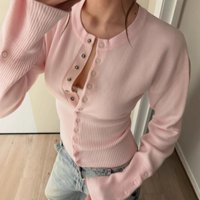 Clothing French Inspired Knit Cardigan – Classic Round Neck Open Front Sweater