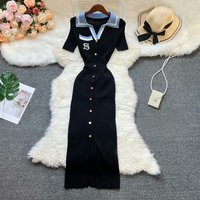 YuooMuoo Chic Fashion Sexy Package Hips Knitted Long Dress Women Brand Fashion Turn-down Collar Embroidery Bodycon Shirt