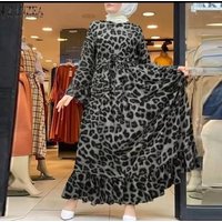 Muslim leopard print comfortable casual style long sleeved strappy dress