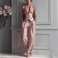 Sexy V Neck Button Up Vest Two Piece Set Casual Fashion