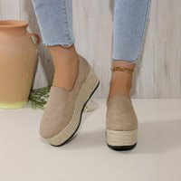 Shoes Independent Station Slip Lazy Shoes Straw Woven Large Wedge Heel Single Shoes