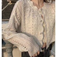 Women's Mohair gentle style sweet hollow jacket for women short beaded petal knitted top