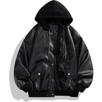 2025 Fake Trend Korean Version Loose Handsome Locomotive Leather Jacket Ruffian Handsome Hooded Jacket