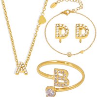 Women's Jewelry Set Fashion Titanium Steel 26 Letters Inlaid Zircon Combination PVD Plated Real Gold Color Preserving Necklace Bracelet Earrings