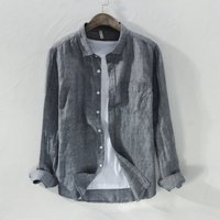 Men's Clothing Daily Casual Outerwear All Match Shirt Linen Long Sleeved Solid Color Shirt