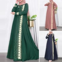 2025 Muslim Robe Positioning Printing Fashionable Elegant Long Sleeved Loose Dress