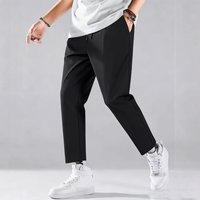 Spring Casual Slim Fit Cropped Pants For Men Drawstring Solid Color New Style Bottoms