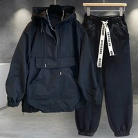Clothing Hooded Jacket Suit Ins Trendy Work Wear Splicing Design Windbreaker Long Sleeved Top Loose