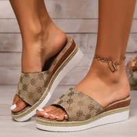 Large wedge slippers round head thick sole light line slippers