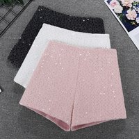 Women's Clothing high grade shiny leather shorts high waist woolen casual A line pants outer wear bottoming boots pants