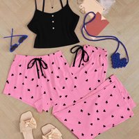 Sleepwears Love Heart Pajamas Spring Summer Sweet Cute Three Piece Set High Grade Suspender Shorts Suit