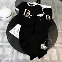 Summer Short Sleeve T Shirt Set Fashion Bear DR Printed Casual Round Neck Two Piece Outfit Polyester