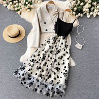 high end flocking mesh suspender dress stylish two piece suit