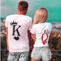 Valentines Day Q love red crown K love lovers short sleeved casual T shirt