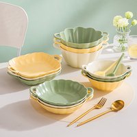 Minimalist Ceramic Serving Bowls & Plates Set – Creamy Pastel Dual Handle Dishes