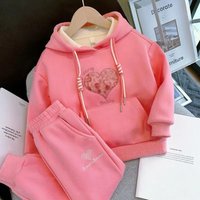 Mother & 2024 Autumn Winter Set Thick Fashion Plus Velvet Love Hoodie Two Piece Set