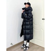 Clothing Long Down Cotton Coat Winter Oversized Hooded Jacket Pockets Knee Length Warm Thickened Outerwear Casual Daily Wear