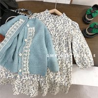 Korean Clothing Autumn Clothing Floral Dress Lace Top Knitted Jacket