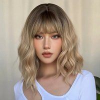 gradient short curly hair bangs wig headpiece Short Wig chemical fiber mechanism headpiece