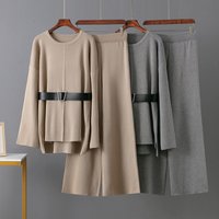 Clothing " Knit Wide Leg Pants & Belted Sweater Set Loose Fit Casual Outfit Spring Autumn "