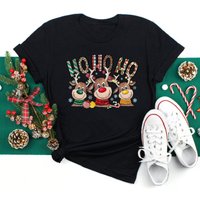 European And American Cross-border Foreign Trade Women's Clothing Christmas Merry Round Neck Printed Ladies Short Sleeve
