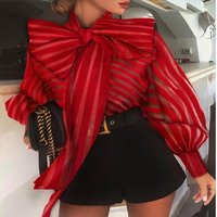 2026 Wish Bow Lantern Long Sleeve Striped Shirt Top British Style Clothing