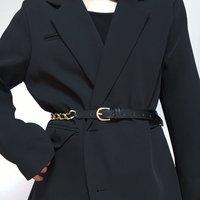 Minimalist women's metal belt woven PU splicing belt, punk style versatile, minimalist chain waist decoration
