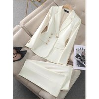 Clothing Elegant Stretch Fit Business Suit Set Professional Blazer & Pants Office Wear White Polyester Spandex Blend S