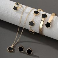 Cross Bord Korean Vsion Five Leaf Fashion Lucky Earrings Necklace Bracelet Ring Set Five Petal Flow