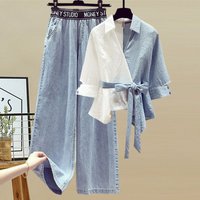 Clothing Summer Suit 2023 Fashion Fashionable Flesh covering Slimming Top High waisted Jeans Two piece Set