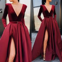 Women's Clothing New Women's Dress Deep V Long Sleeved Dress With Large Slit And Elegant Long Skirt For Women