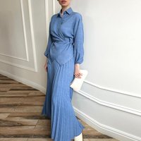 Clothing Fashion Temperament Lace up Shirt Pleated Skirt Casual Suit