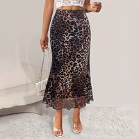 Sexy Leopard Print Mesh Mermaid Skirt – Stretchy & Sheer Long Skirt Coffee