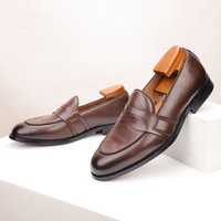 Cross-Border Plus Size New European And American Business Shoes British Penny Loafers Slip-On Genuine Leather Moccasins