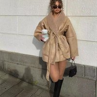 Women's Clothing autumn and winter new fashion cashmere leather fur collar composite belt jacket