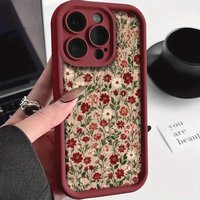 Retro Floral Pattern Silicone Phone Case For Iphone 11 12 13 14 15 16 Pro Max 16E XR XS X 7 8 Plus Se2 3 Matte