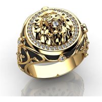 Popular Full Diamond Zircon Lion Ring Alloy Ring Punk Style Gold Plated Engagement Ring For Men And Women