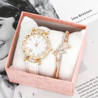 Elegant Women's Quartz Watch & Bracelet Set - Fashionable Two-Piece Combo With Night Light Feature