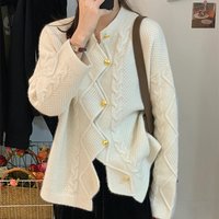 Clothing Lazy style irregular twist light luxury Korean retro cardigan sweater spring style top knitted sweater