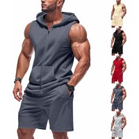 Fitness Sports Suit Zipper Hooded Vest Loose Shorts Breathable Summer Clothing Functional Outfit