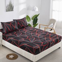 Mixed Batch Red Geometric Abstract Bed Sheet Polyester 3D Printed Bedspread