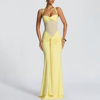 Clothing Elegant Shirred Backless Maxi Dress – High Waist Wrap Neck Dress Bodycon Fit Summer