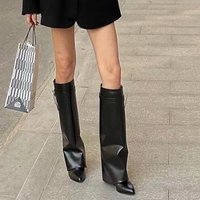 Retro Style Over Knee High Boots Pointed Toe Buckle Trouser Leg Design Autumn