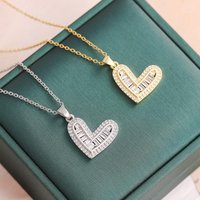 Stainless Steel Gold Color Full Zirconia Hollow Heart Pendant Necklace For Women Girls Party Love Jewelry