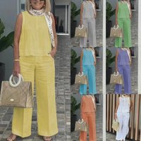 women's clothing 2024 spring and summer new sleeveless solid color cotton and linen suit