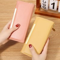 Style Long Wallet Solid Bi Fold Clutch Bag Many Card Slots Coin Purse