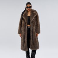  Faux Fox Fur Long Coat – Winter Elegance Jacket Luxe Collar 