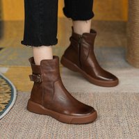 Retro Boots Autumn Winter Shoes Leather Casual Flat Ankle Boots Female Platform Short Boots