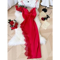 Sexy Lace Patchwork Pajamas Comfortable Casual Long Comfortable Nightgown